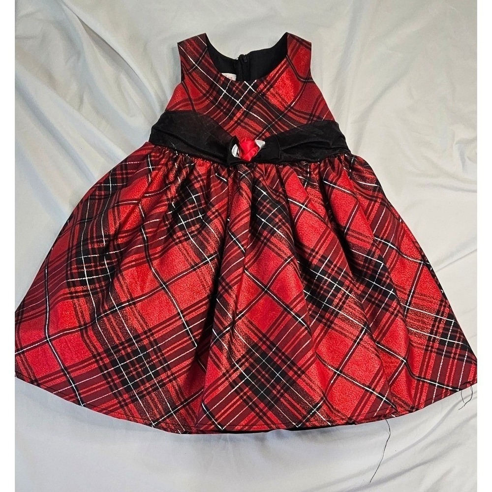 Jessica Ann Toddler Girl Red Black Plaid Metallic Holiday Party Dress 3T